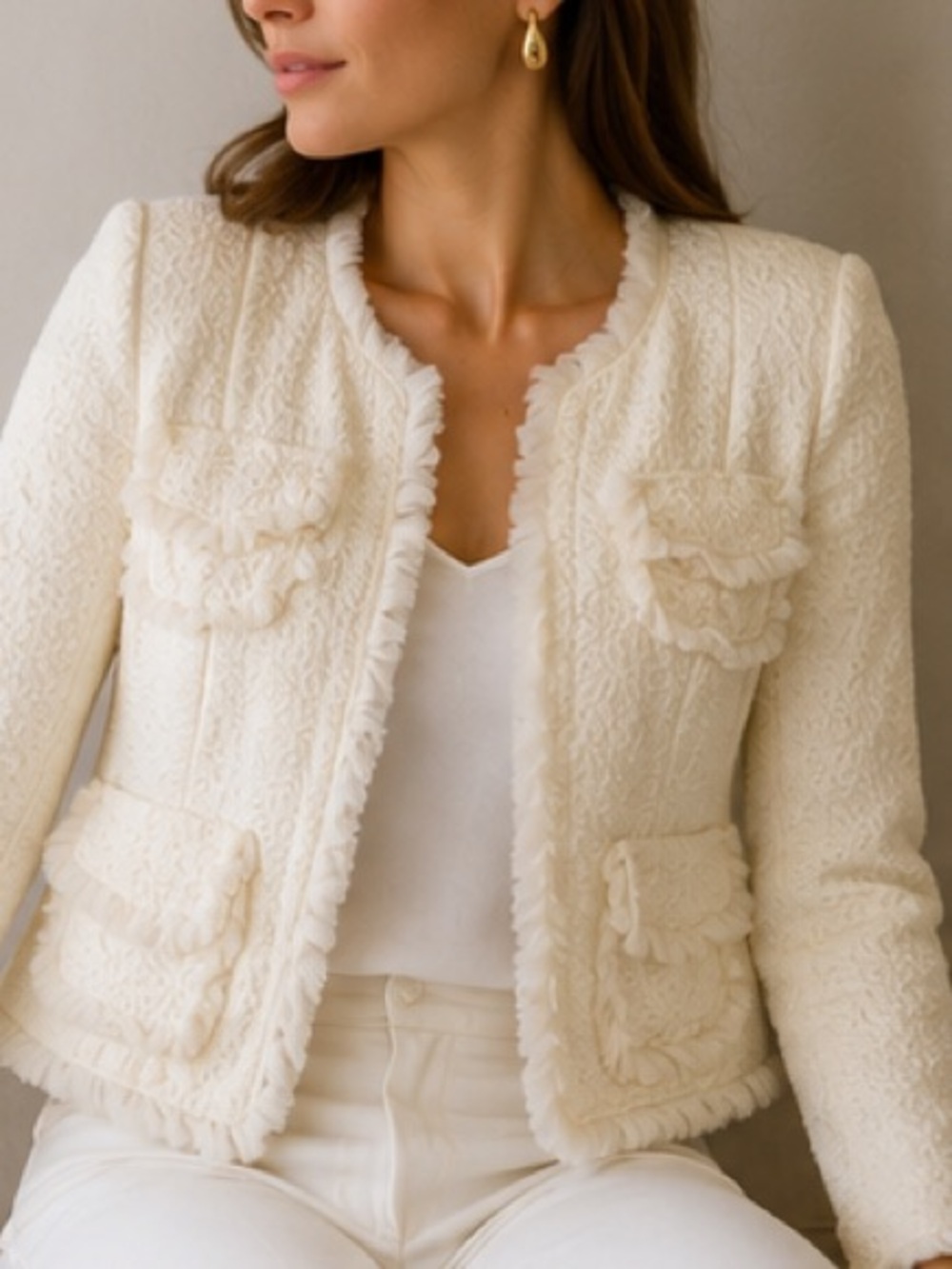 Eva Varro Coco Open Jacket Cream Boucle Size XS